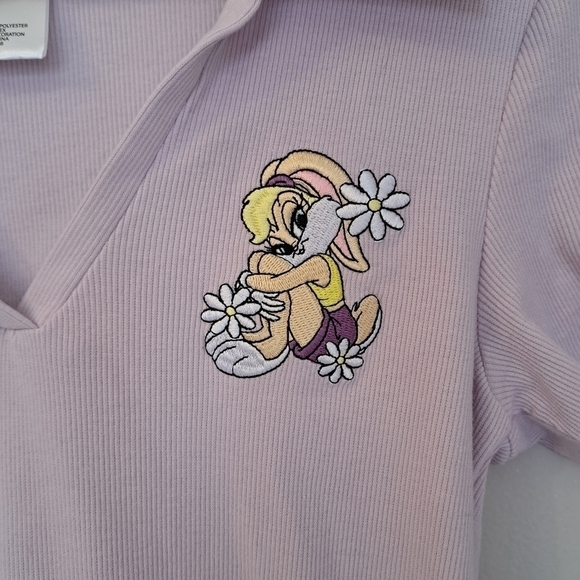 LOONEY Tunes Dress Womens Lilac Polo Ribbed Large - Picture 2 of 4